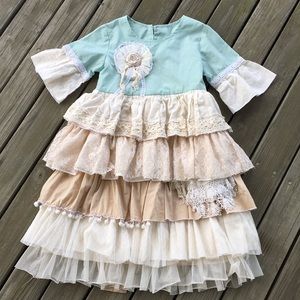 Aqua/cream ruffles dress